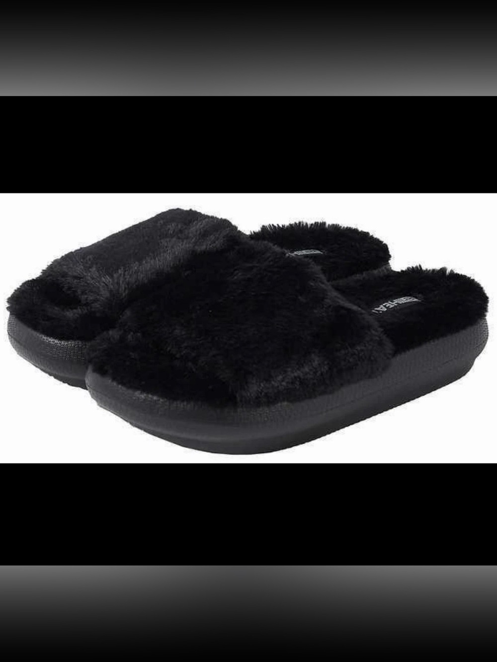 32 Degrees Heat Plush Fuzzy Warm Slippers Faux Fur Cushion Slides, Black small